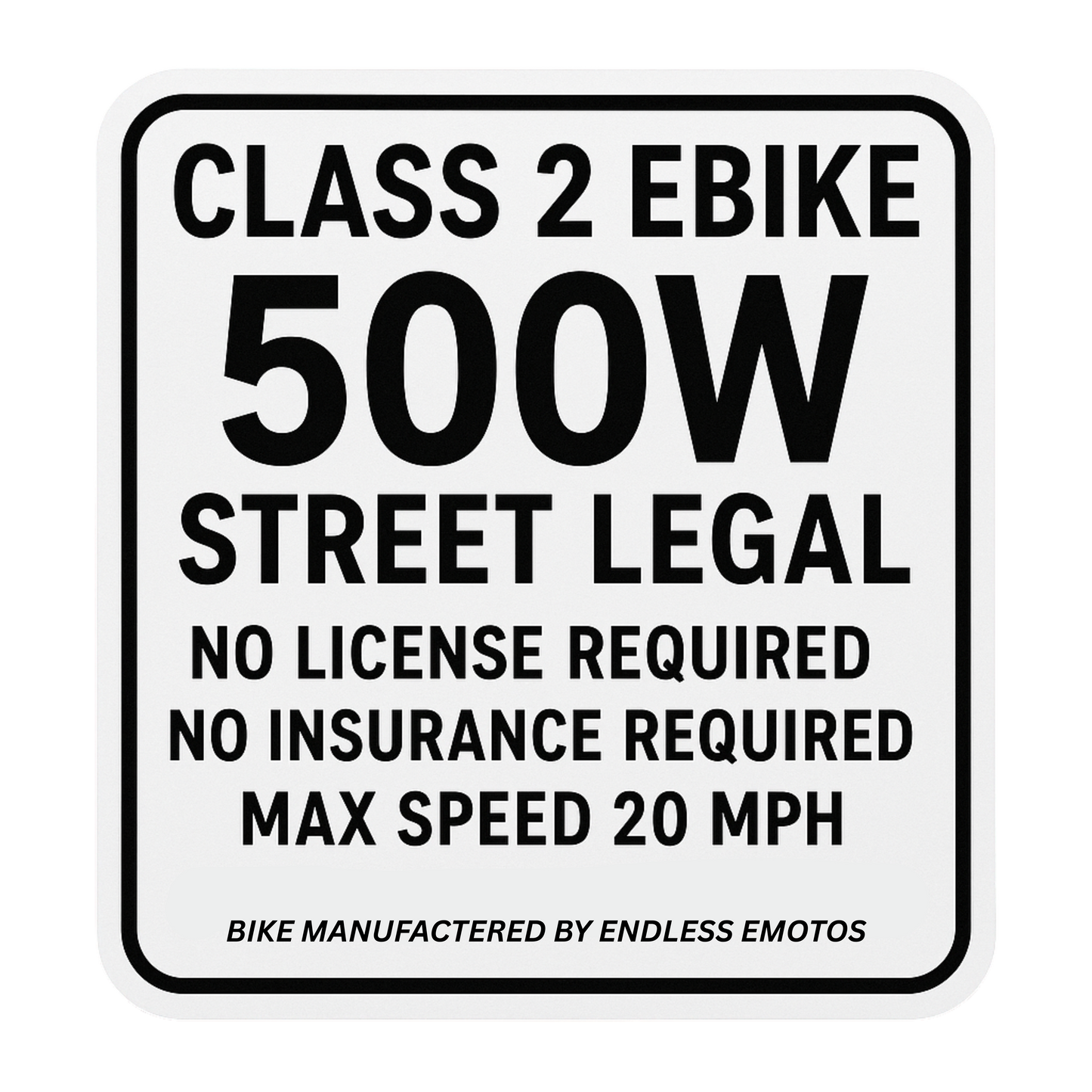 500W Class 2 Ebike Street Legal Stickers (3 PACK)