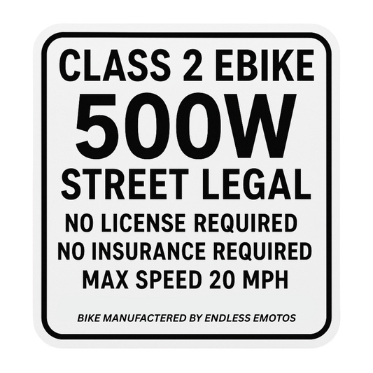 500W Class 2 Ebike Street Legal Stickers (3 PACK)